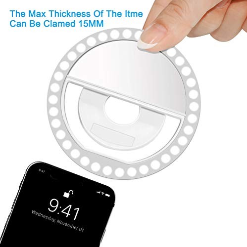 Selfie Ring Light, Rechargeable Portable Clip-on Selfie Fill Light with White
