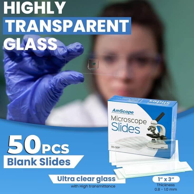 50 Blank Glass Microscope Slides & 100 Cover Slips for Experiments and Analysis