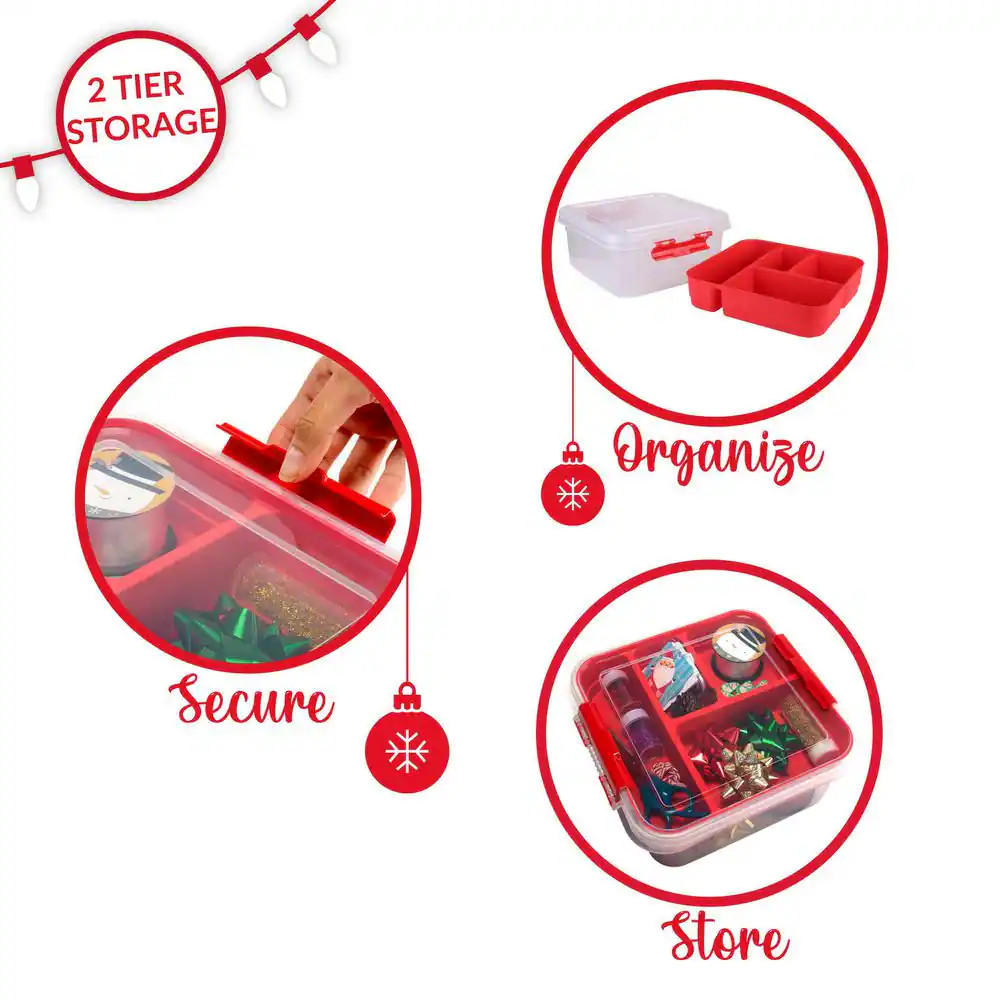 5 Compartment Gift Supply Storage Box in Red