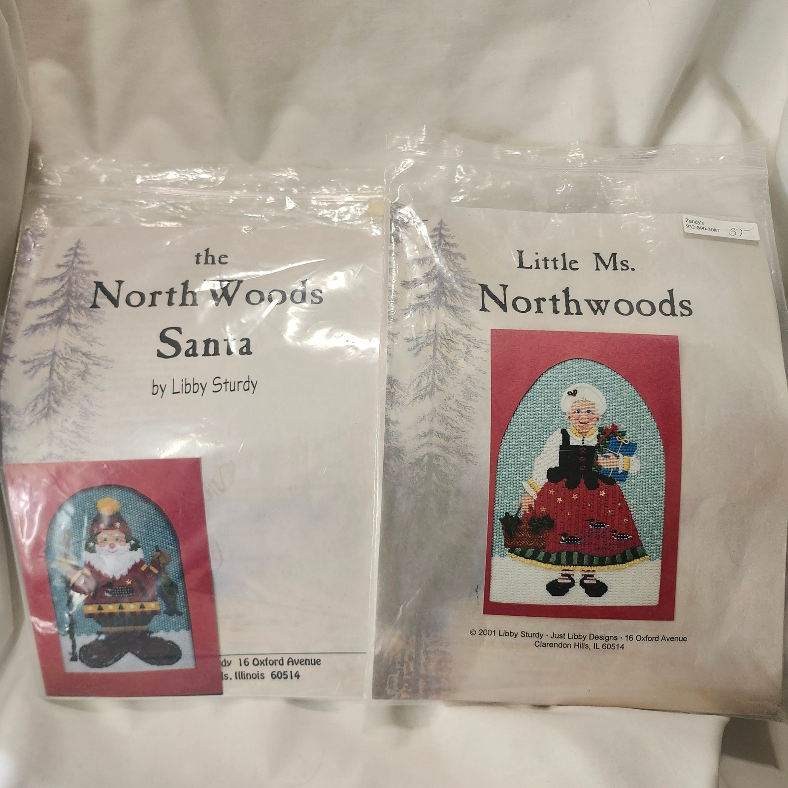 2 North Woods Counted Needlepoint Charts Santa Little Miss Libby Sturdy B9