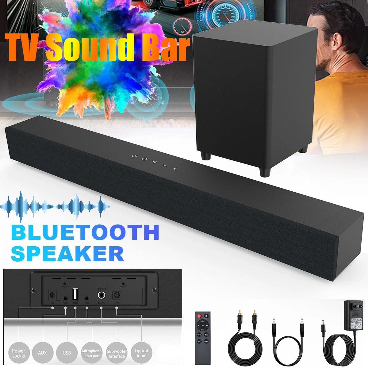 TV Sound Bar with Subwoofer Home Theater Surround Sound System Bluetooth Speaker