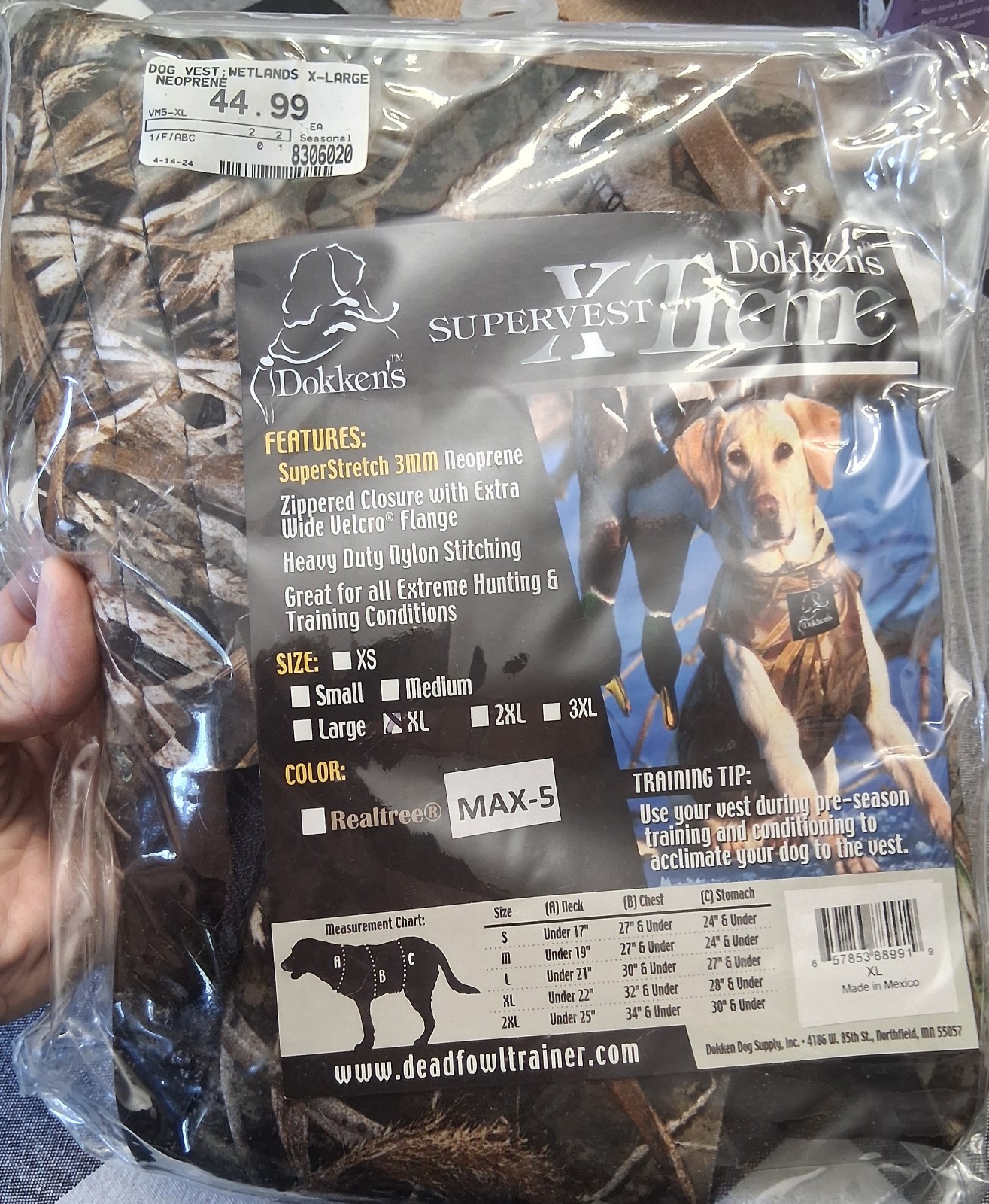 NEW Dokkens Neoprene Ex- LARGE Dog XTreme Super Vest Camo Hunting XL Real Tree