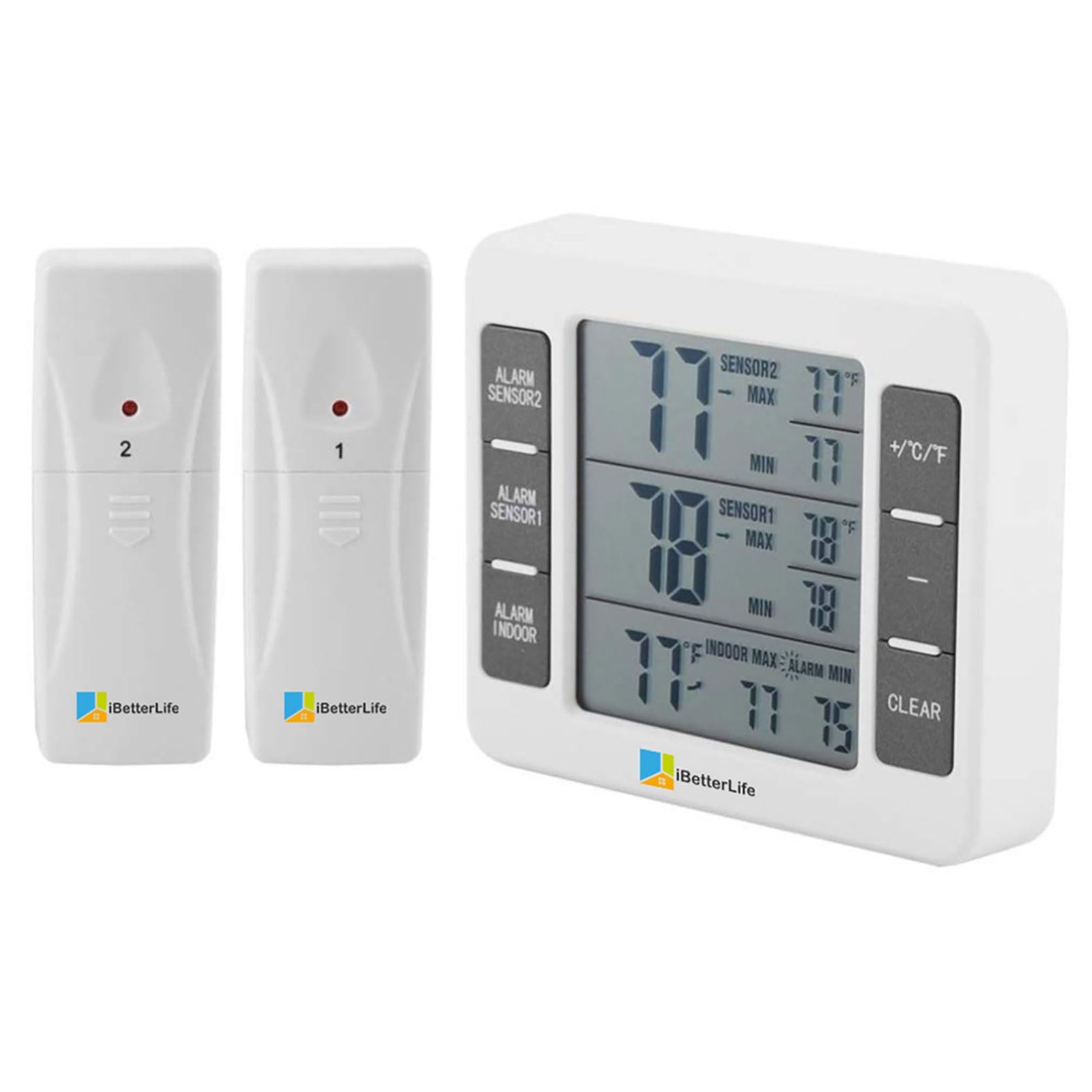 Refrigerator Thermometer, Digital Freezer Thermometer with 2 Sensors, Wireles...