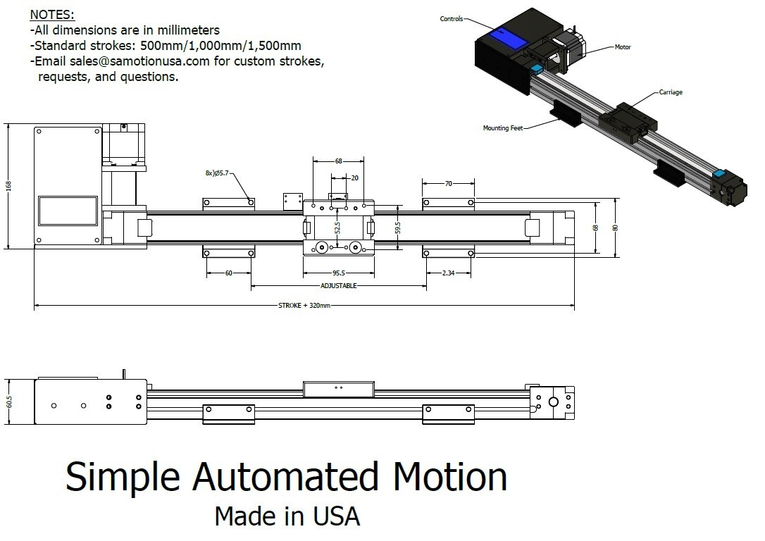 Traversing Linear System with Stepper Motor and Controller (1500mm Stroke)