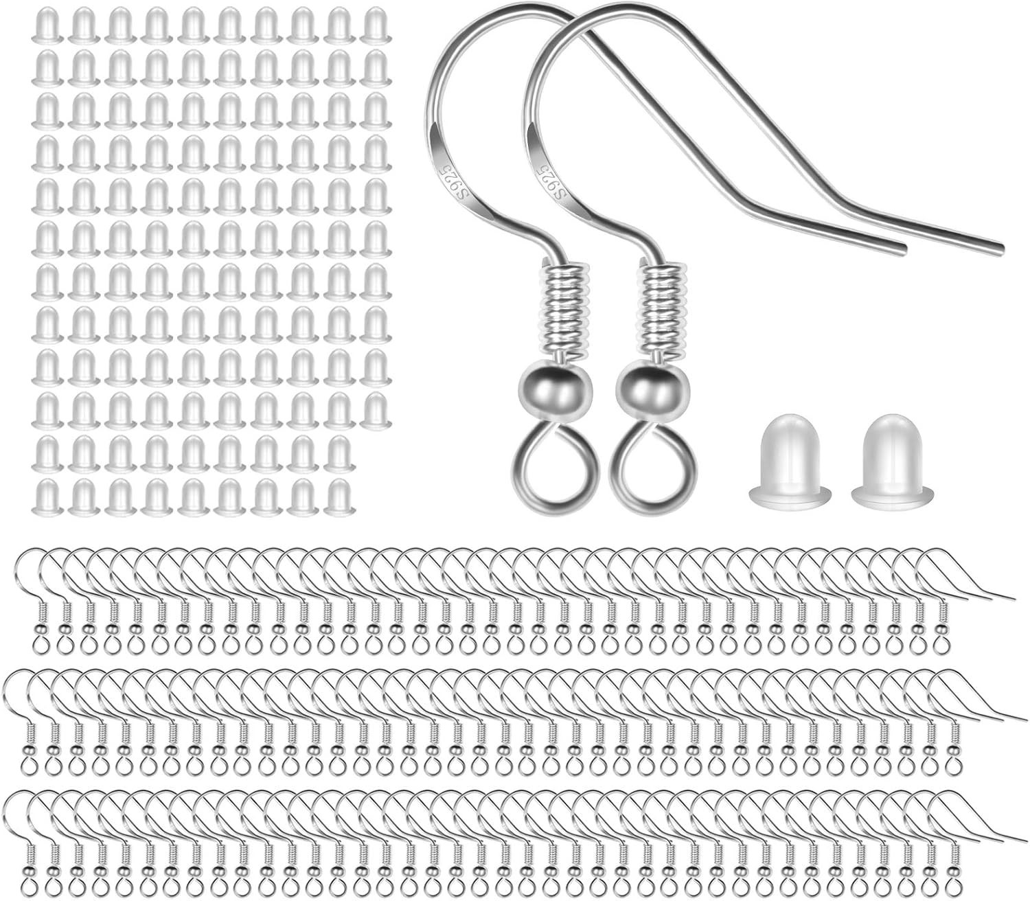 100 PCS / 50 Pairs 925 Sterling Silver Earring Hooks,Hook Ear Wires with 100 PCS
