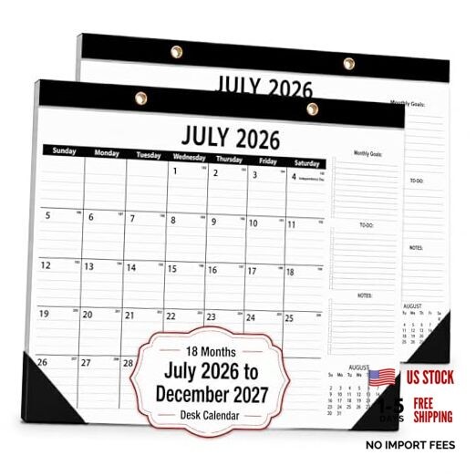 2-Pack Desk Calendar 2026-2027 - Two 18-Month Large Monthly Calendars (July