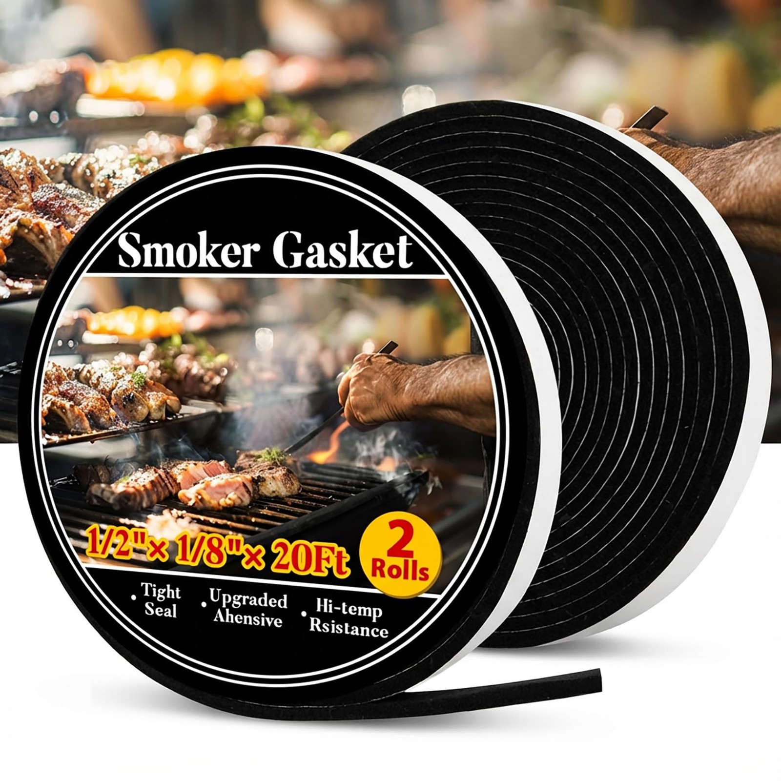 Smoker Gasket Seal - Grill 2 Pack Black 20 Ft 1/2"x1/8" Heat Material Replaceme