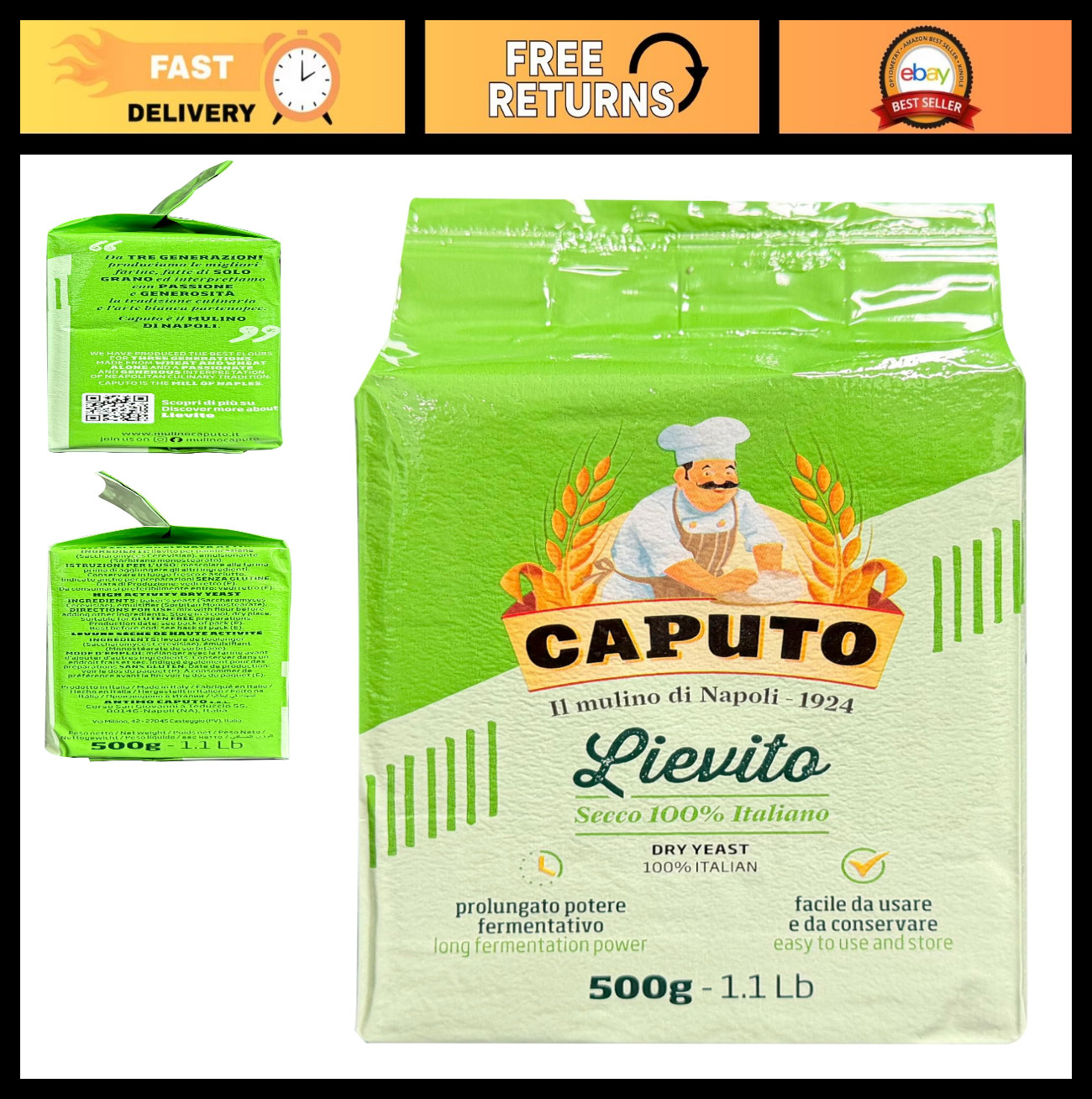 Active Dry Yeast 1.1 LB - Perfect for Bread, Pizza & Pastries - Made in Italy