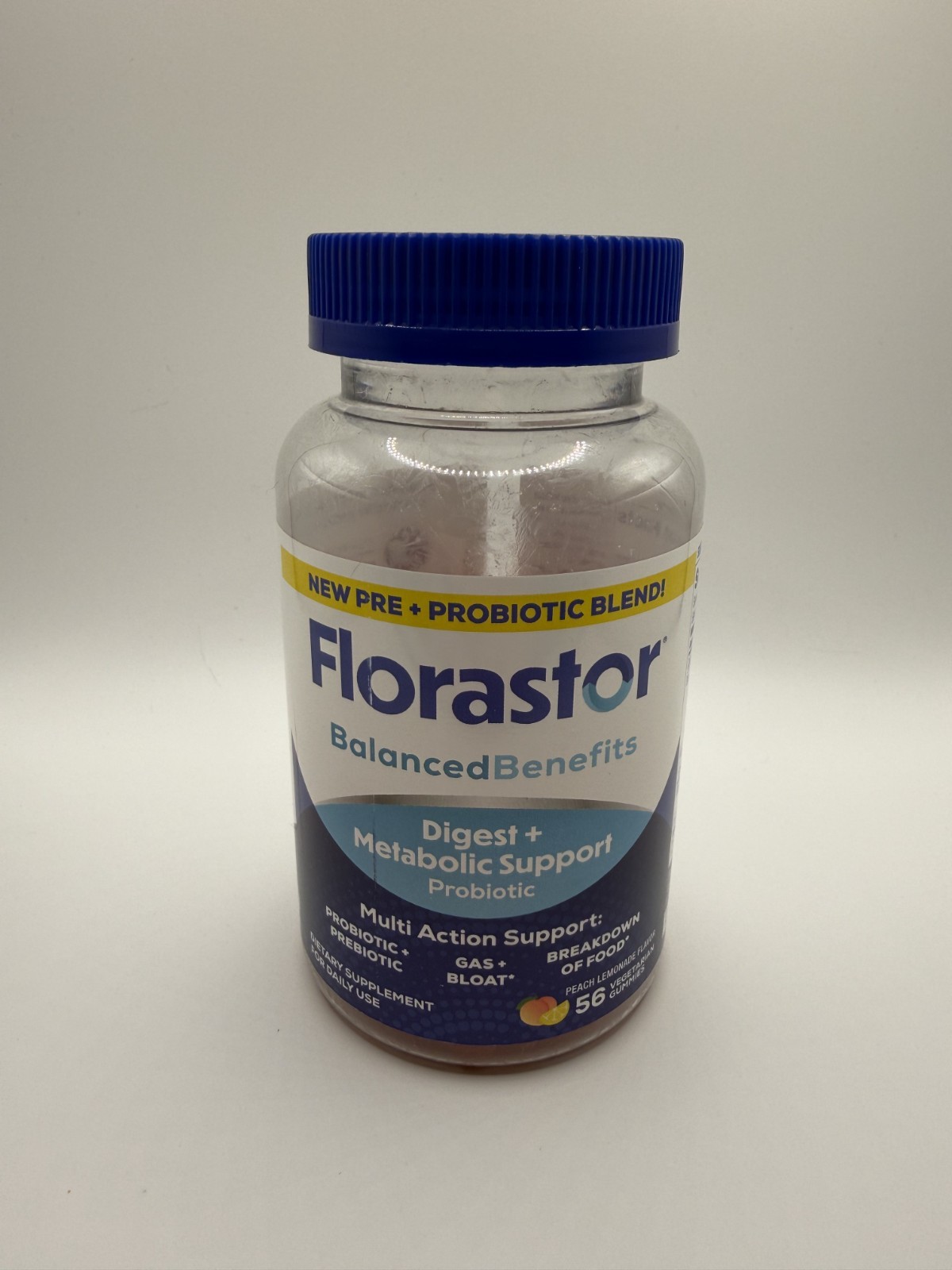 Florastor Digestive and Metabolic Support Probiotic Blend Gummies Peach 56 Count
