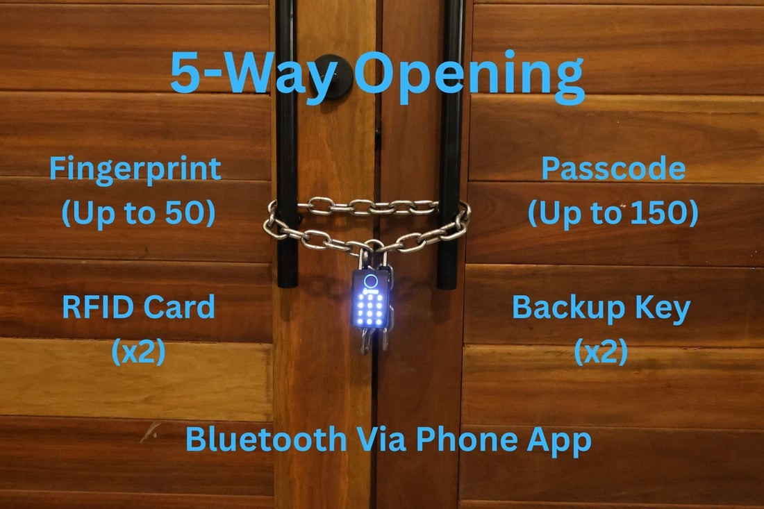 IronGard 5 Way Opening Smart Padlock Fingerprint, Passcode, RFID, Bluetooth, Key