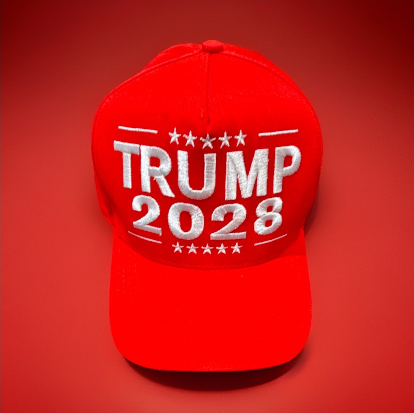 Official Cali-Fame Trump Store TRUMP 2028 Red Hat w/American Flag Made in USA