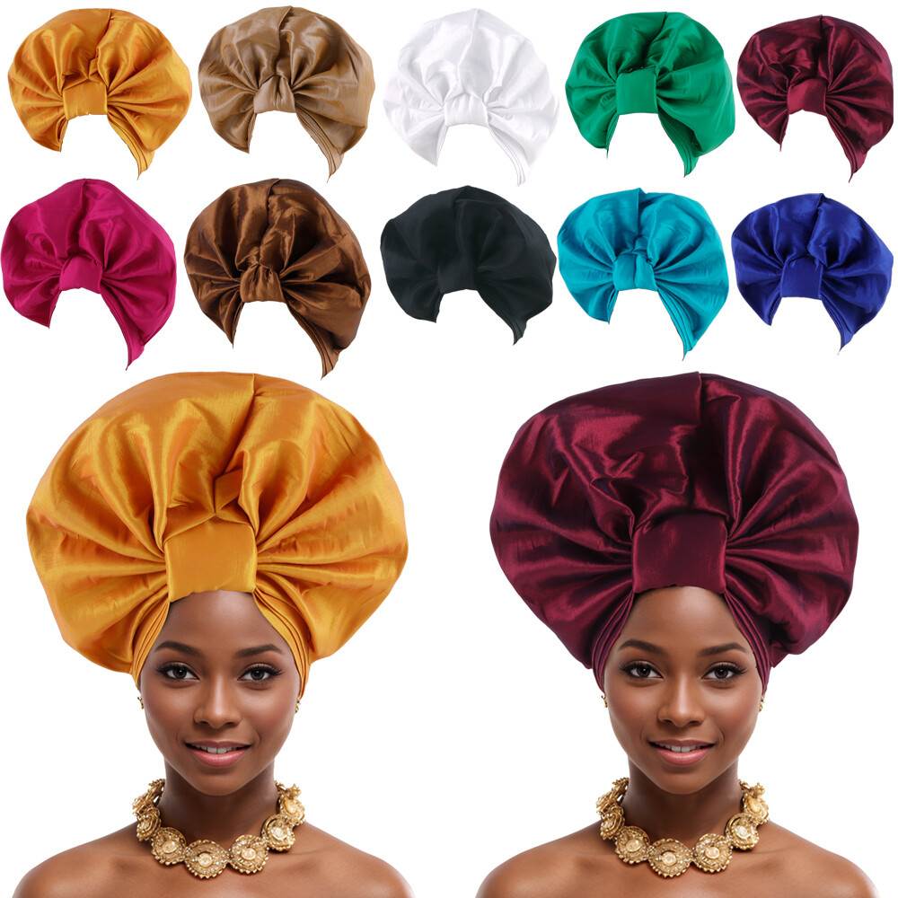 Nigerian Auto Gele Headtie African Women Head Wrap Turban Wedding Headwear Cap