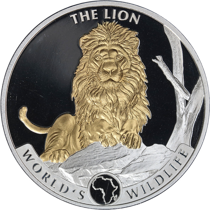 2025 Congo 1 Ounce Silver 20 Francs World's Wildlife Lion Gold Gilt - OGP STOCK