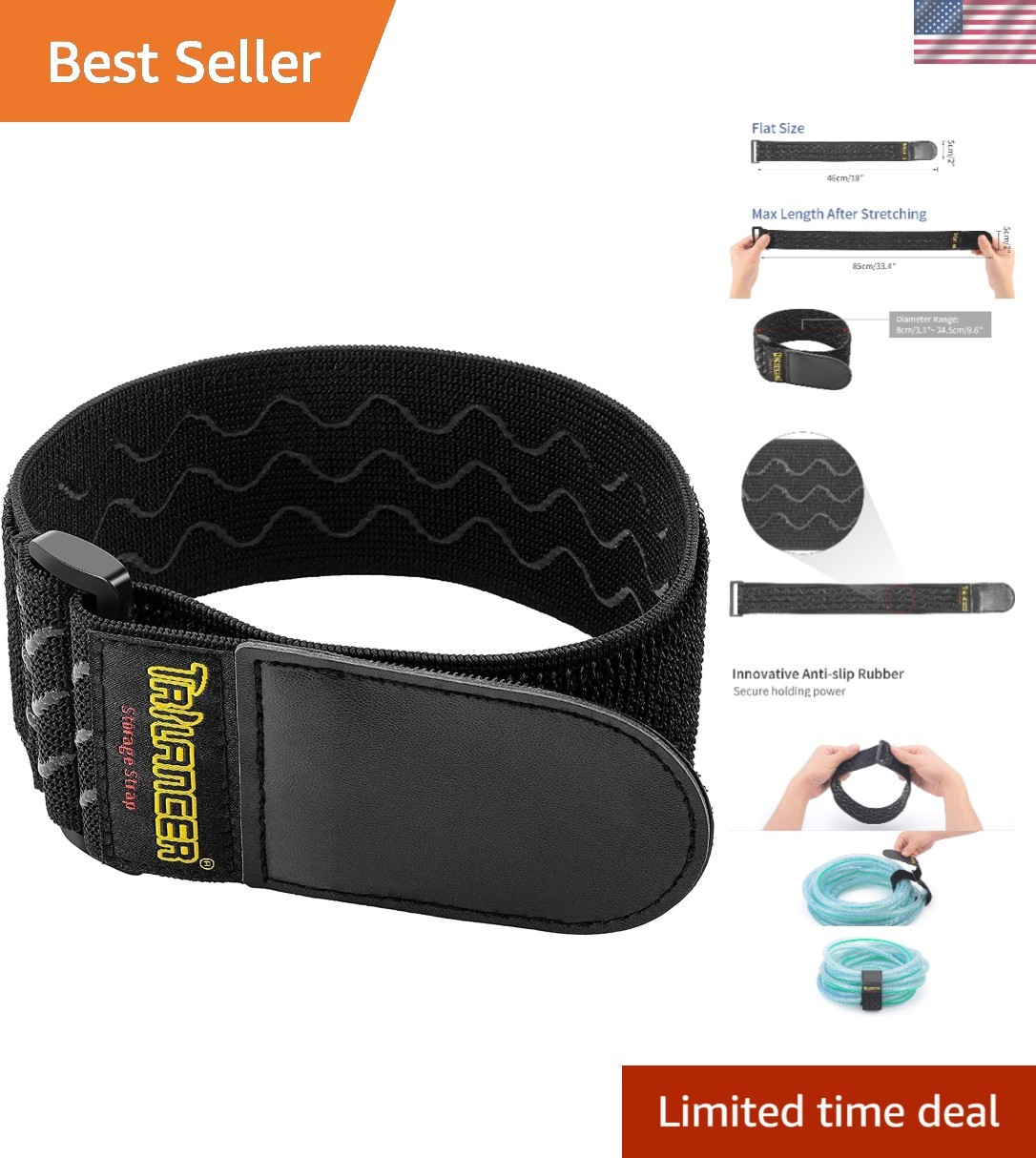 Versatile 18" Elastic Cinch Straps with Anti-Slip for Cords and Hoses - 8 Pack