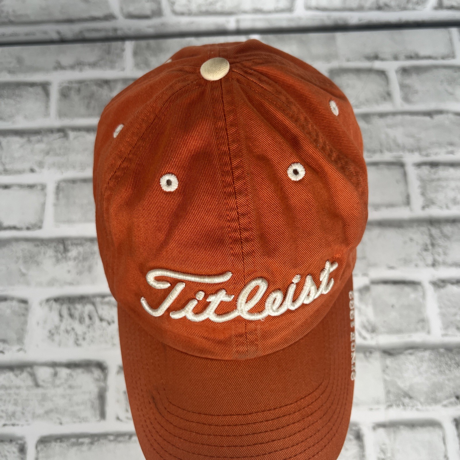 Titleist Since 1992 Script Embroidered on Orange Hat Adjustable Strap Buckle