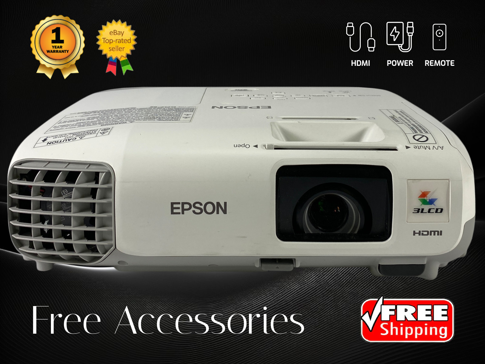 Refurbished Epson PowerLite 97 3LCD Projector 2700 ANSI HD 1080i HDMI bundle