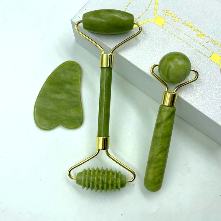 Natural Jade Facial Massage Roller & Gua Sha Set Gift Box Beauty Face Massager