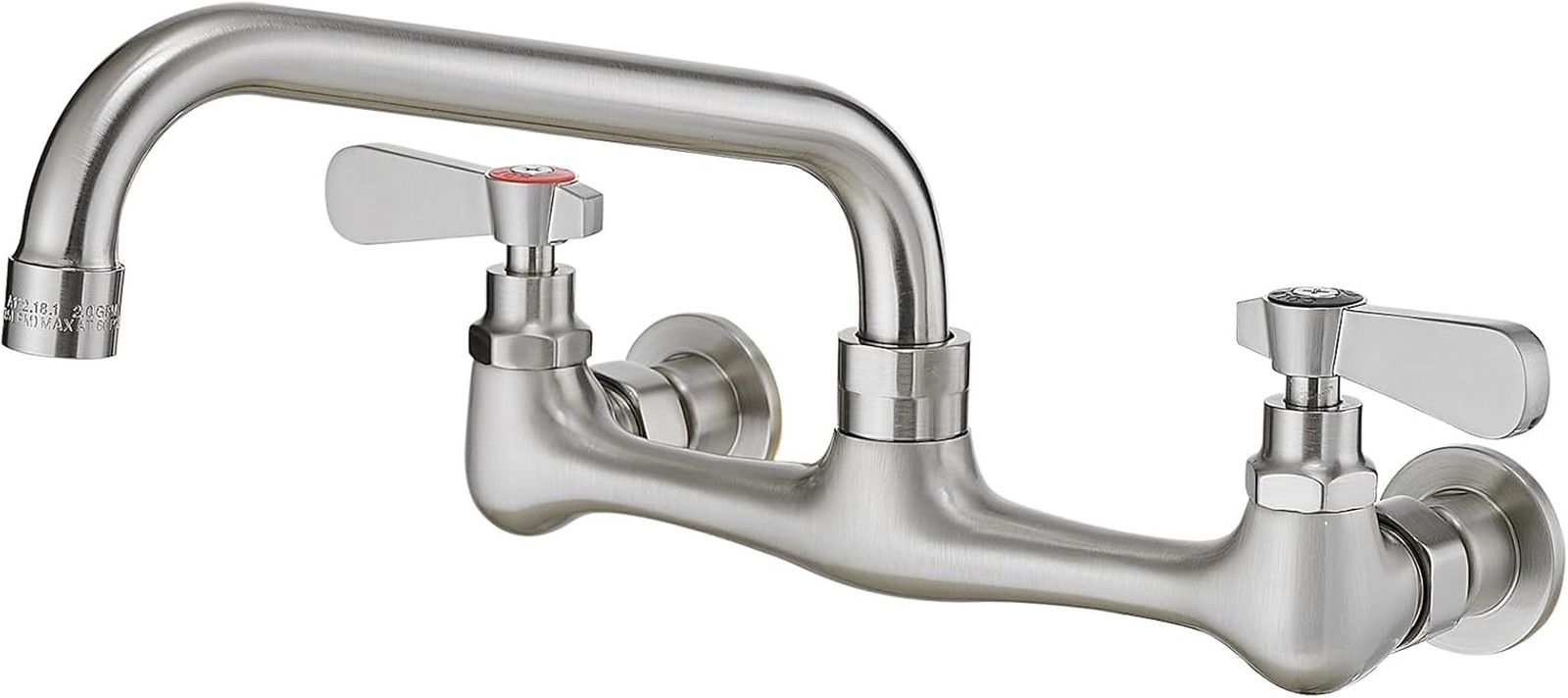 Brushed Nickel Commercial Kitchen Faucet with 8" Swivel Spout & 2 Handles