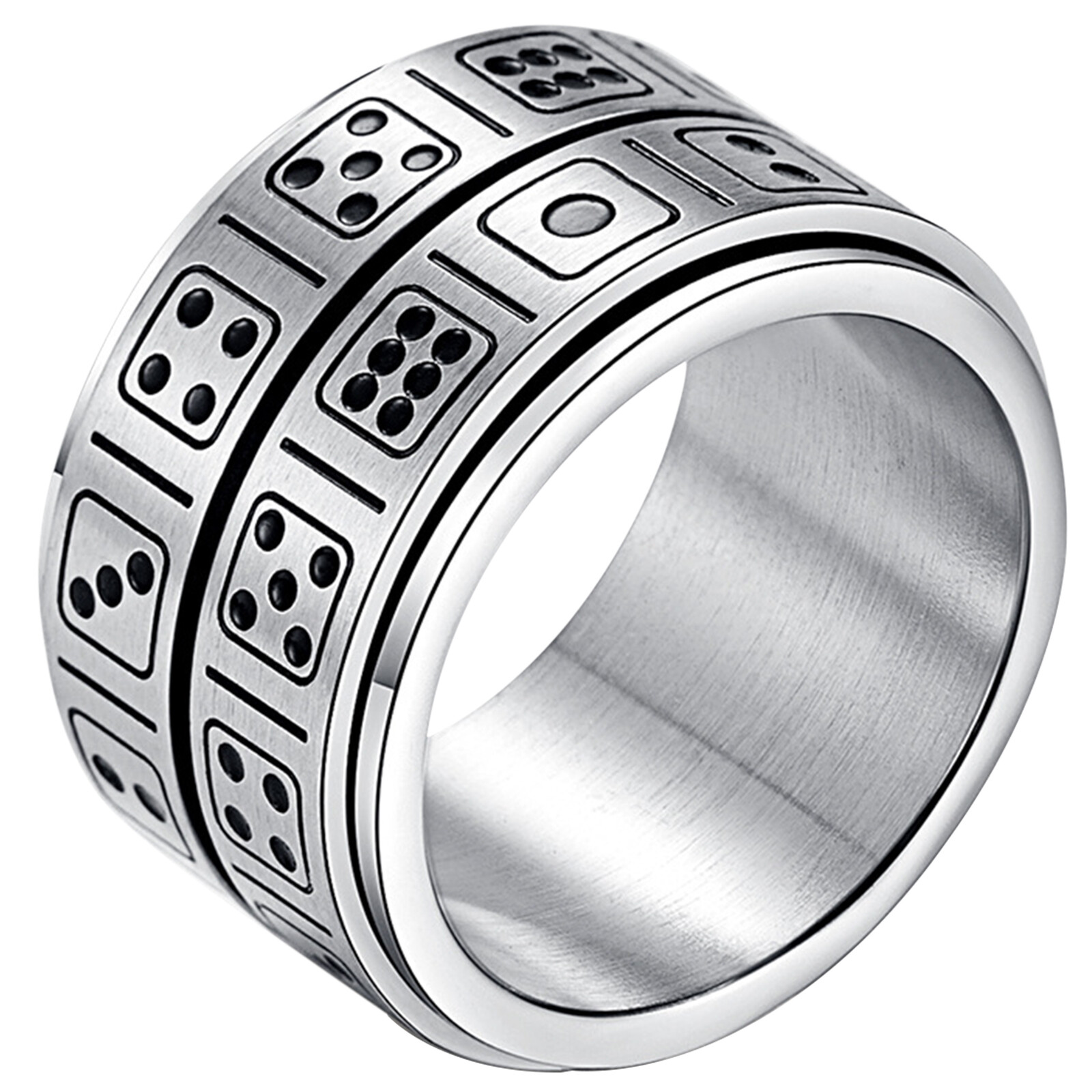 Mens 13MM Wide Casino Dice Spinner Ring Stainless Steel Anxiety Fidget Band Gift