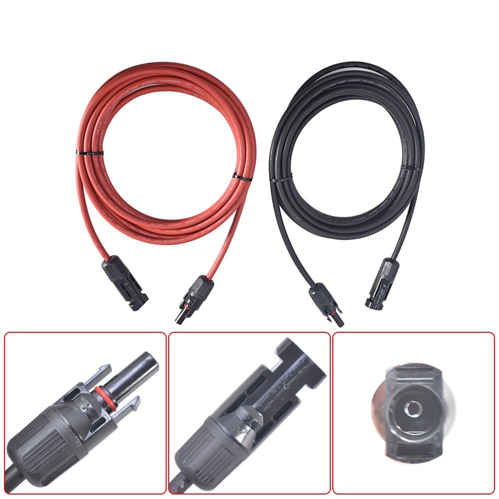 1 Pair 15ft 12AWG Black+Red Solar Panel Extension Cable Wire Connector