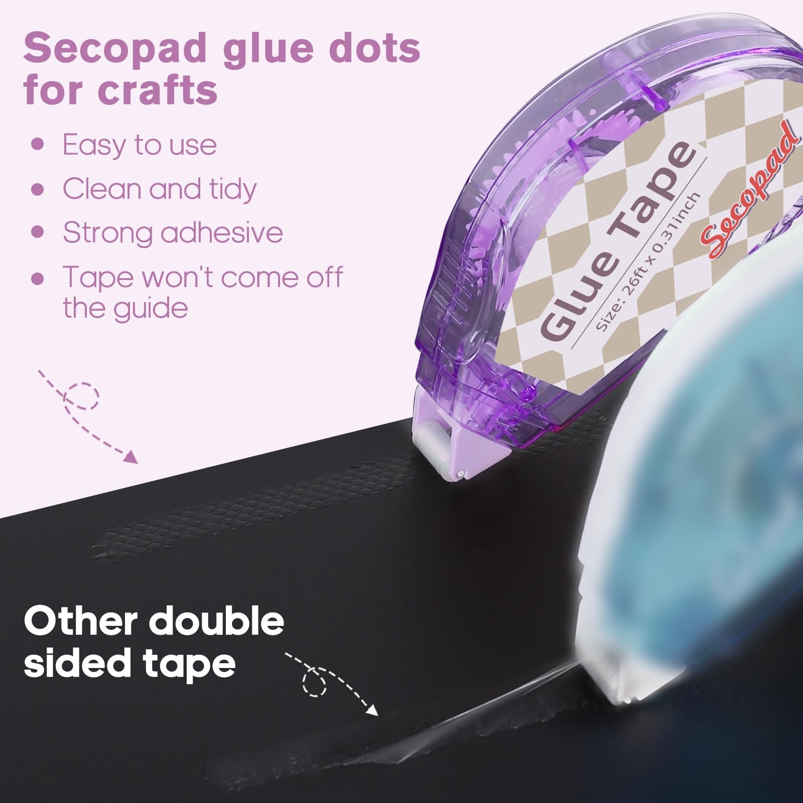 Secopad Scrapbook Tape, 4 Pack Double Sided Tape Roller Clear Colored Shell