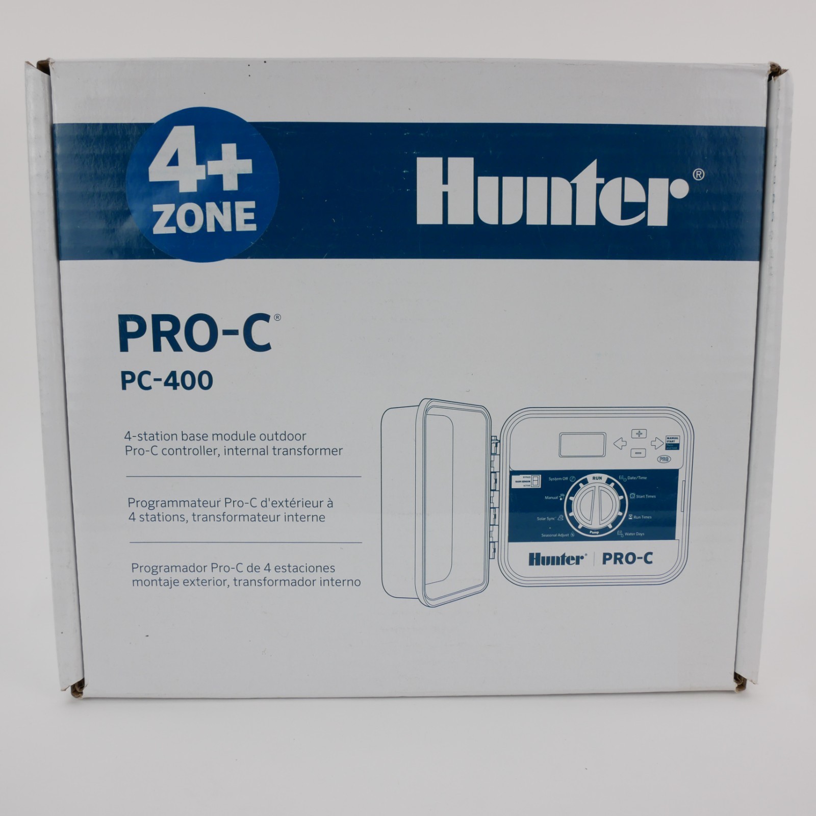 NEW Hunter Pro-C PC-400 Outdoor 4-Station Controller & Mini-Clik Rain Sensor NIB