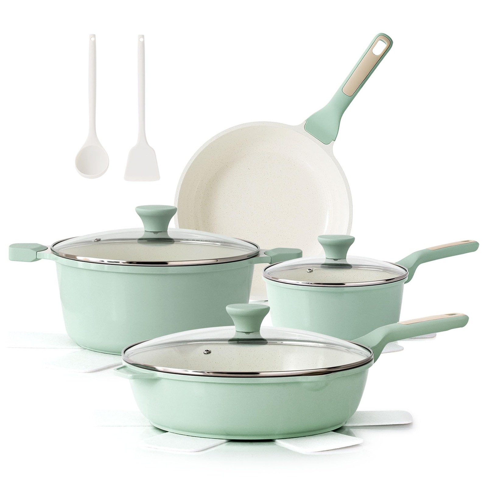 SENSARTE Nonstick Ceramic Cookware Set Large 13-Piece, Large, Mint Green