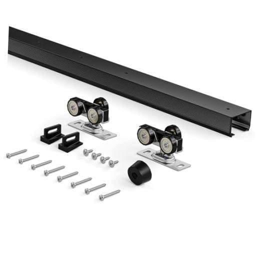 /60in Sliding Pocket Door Hardware Kit Black, Commercial Grade,Aluminum Box 5FT