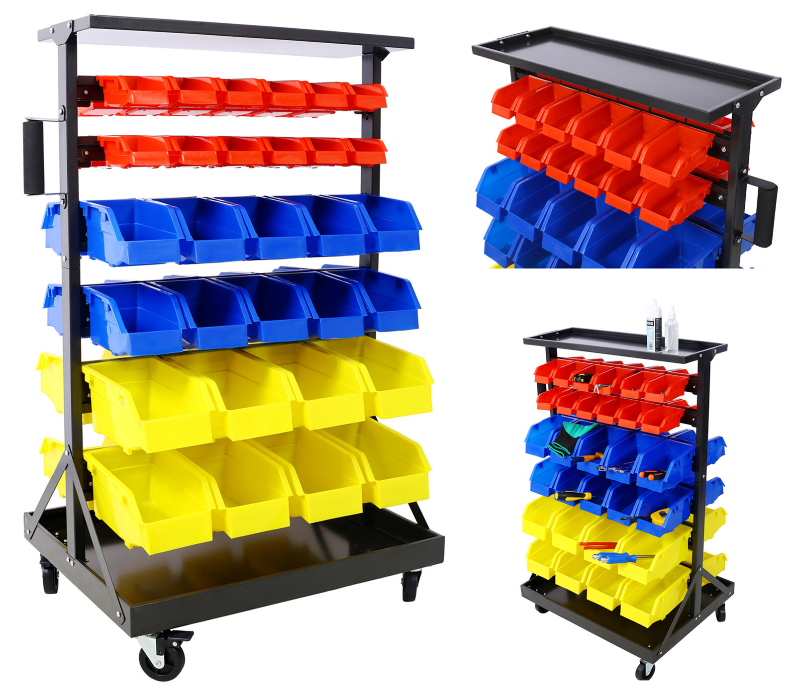 6-Tier Dual-Sided Rolling Bin Rack 350lbs Capacity Includes 60pcs Organizer Bins