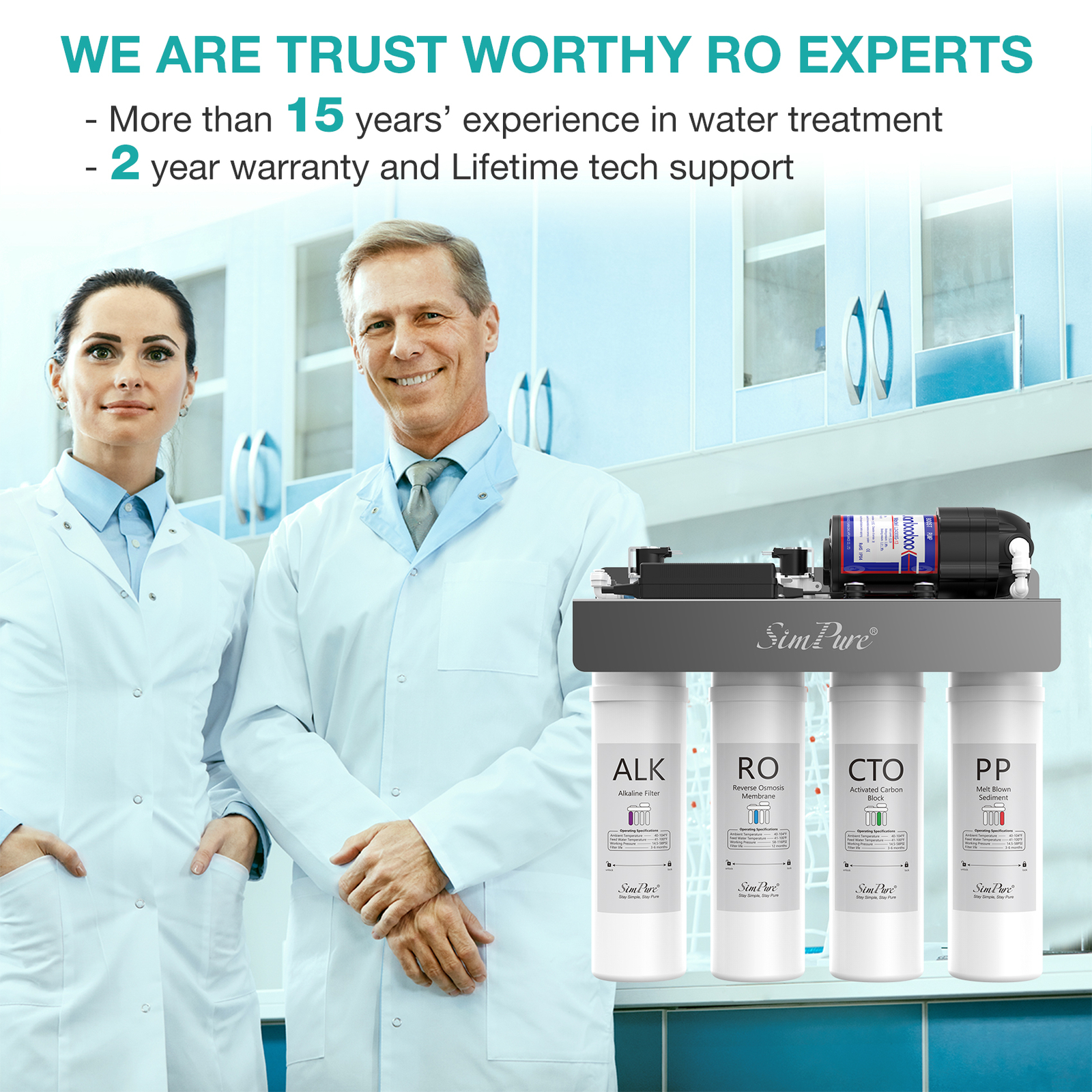 SimPure WP2-400GPD UV Alkaline pH+ Drinking Water Filter Reverse Osmosis System