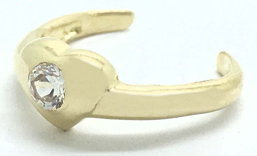 Lab Created WHITE SAPPHIRE HEART Adjustable TOE RING 14k Y Gold *NEW WITH TAG*