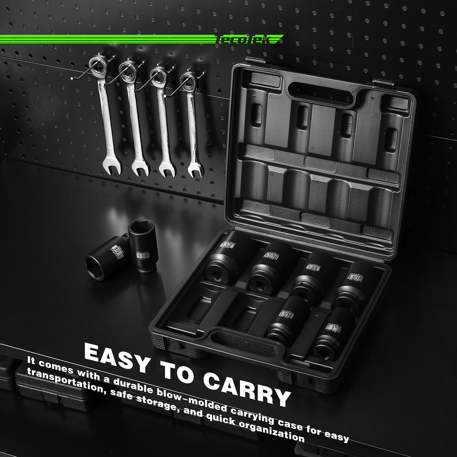 TecoTek 1/2" Drive 6-Point Impact Socket Set 8-Piece SAE Cr-Mo 1-1/2