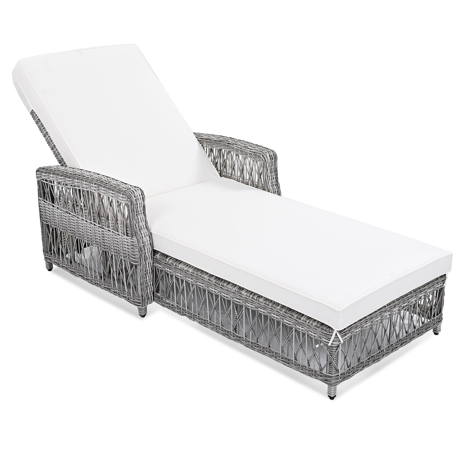 Reclining Chaise, Wicker Armrests Adjustable Recliner Soft Removable Cushions