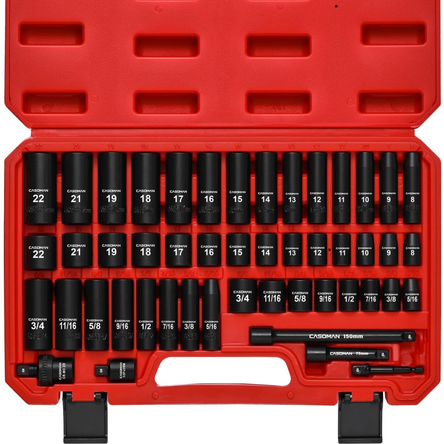 Impact Socket Set 49 Pcs Chrome Vanadium Deep Shallow SAE Metric Heavy Duty