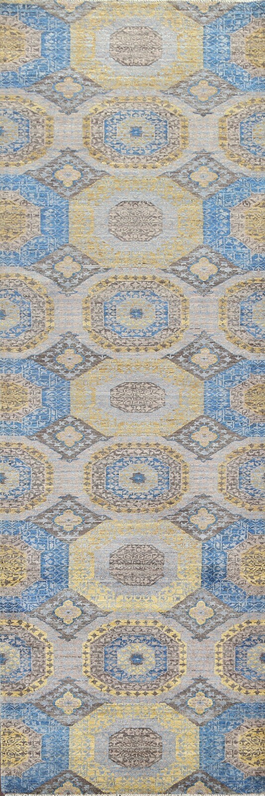 Vegetable Dye Geometric Khotan Oriental Runner Rug Hand-knotted 2' 8'' x 9' 10''