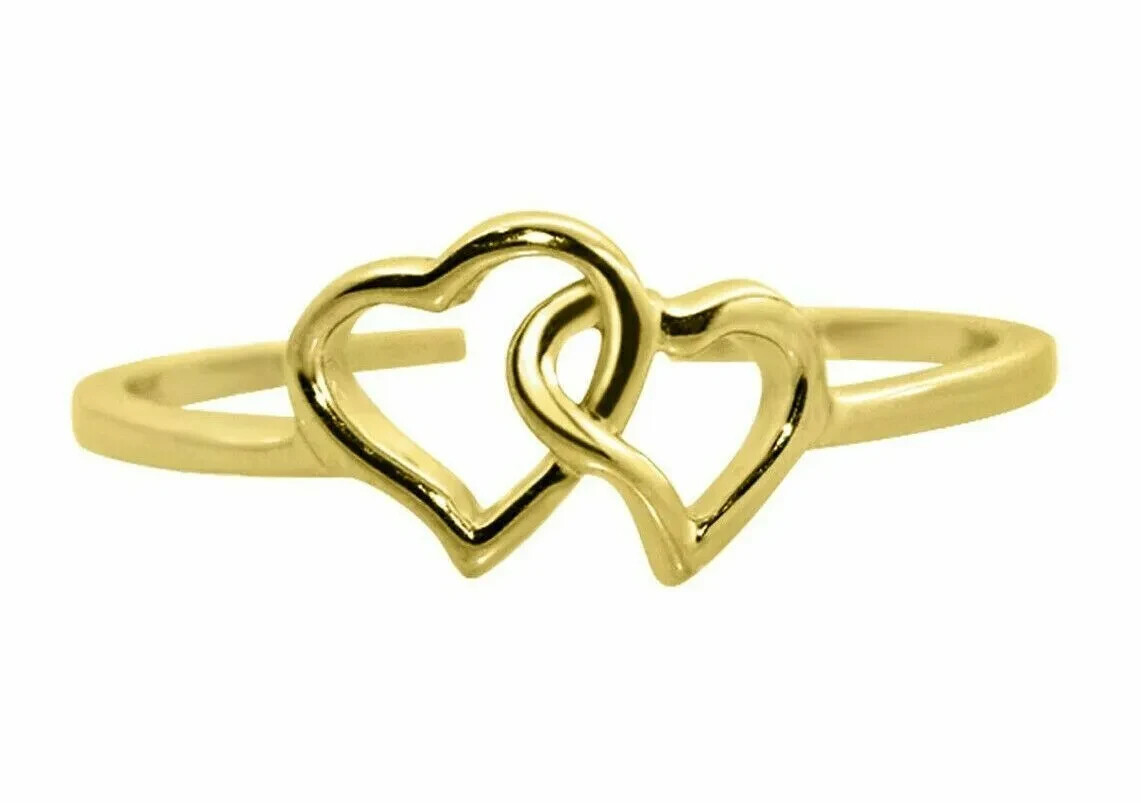 Yellow Gold Plated Sterling Silver Women's Double Heart Adjustable Toe Ring