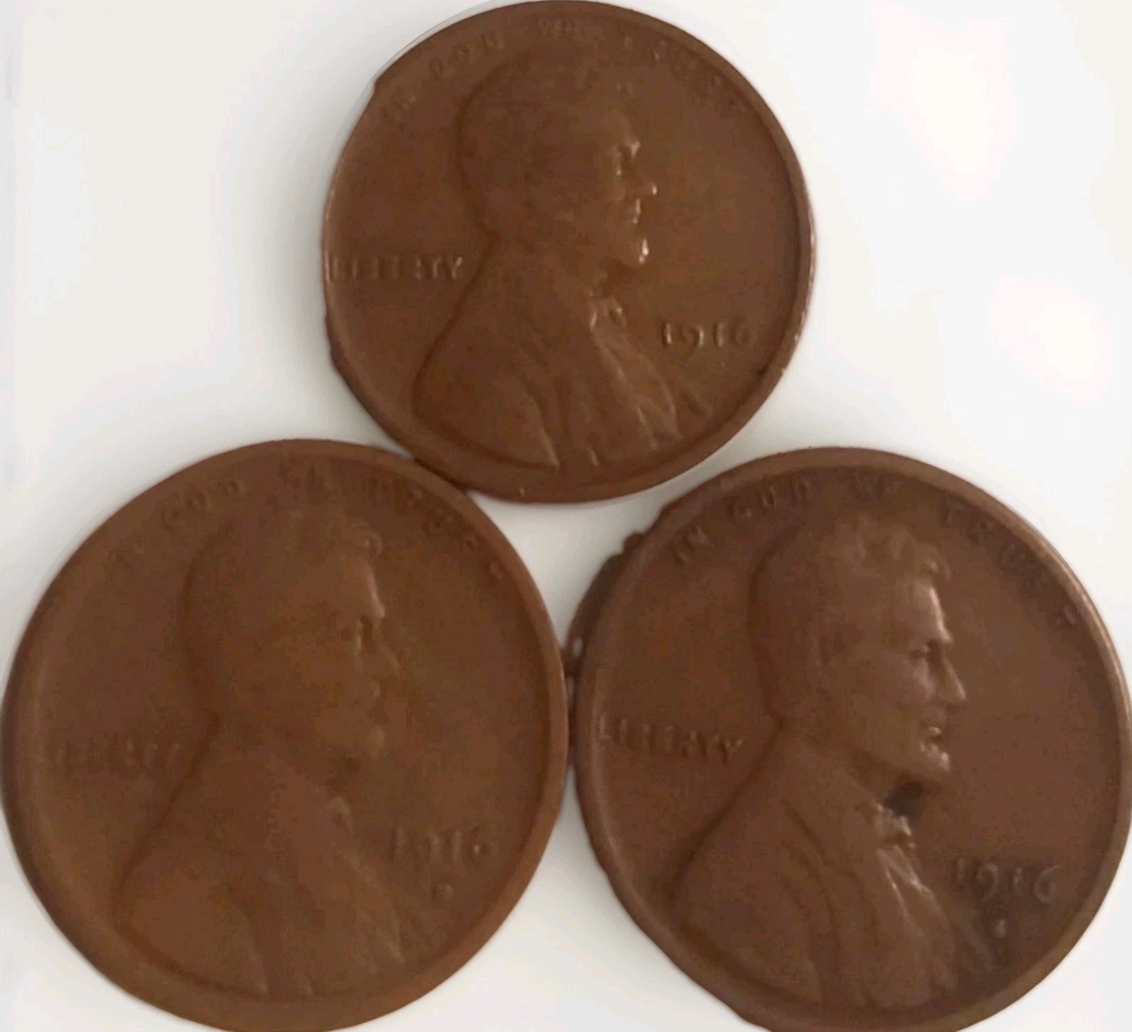 1916 Phily Denver San Fran Mints Lincoln Wheat 3 Coin Cent Brown Avg Circ Set