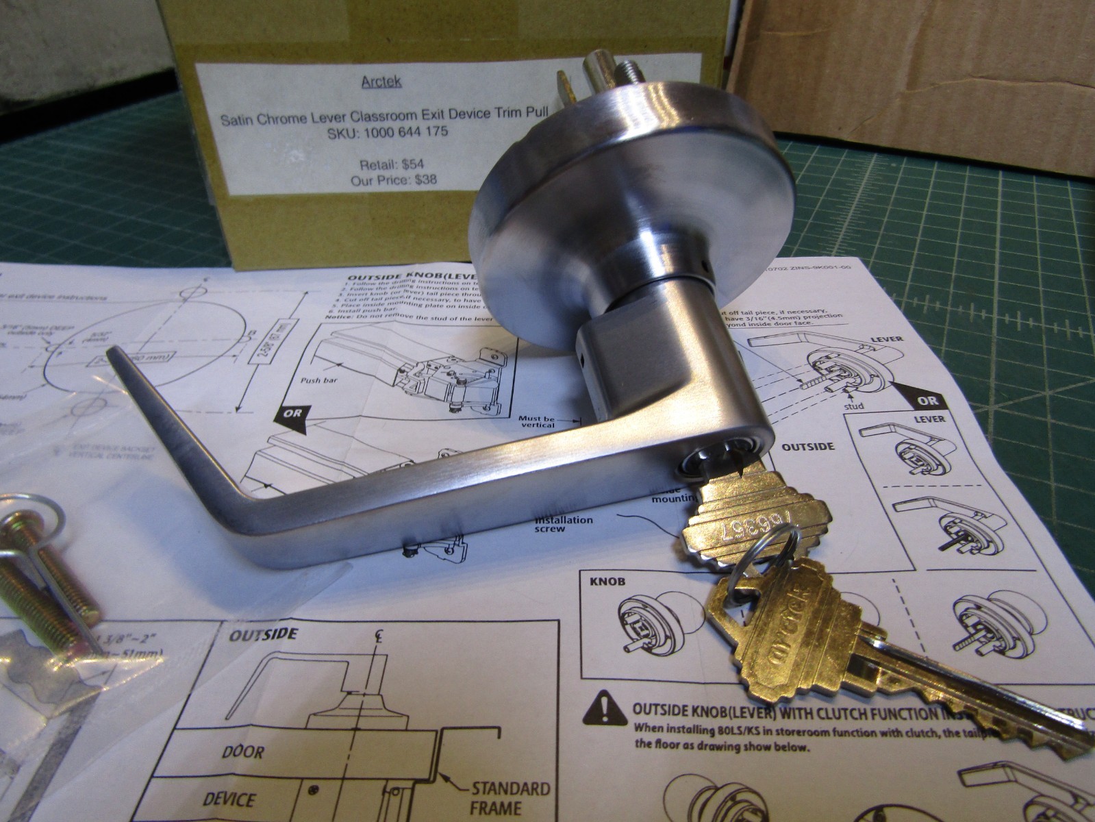 1 – Arctek 80LC Satin Chrome Lever Classroom Exit Device Trim Pull 1000 644 175.