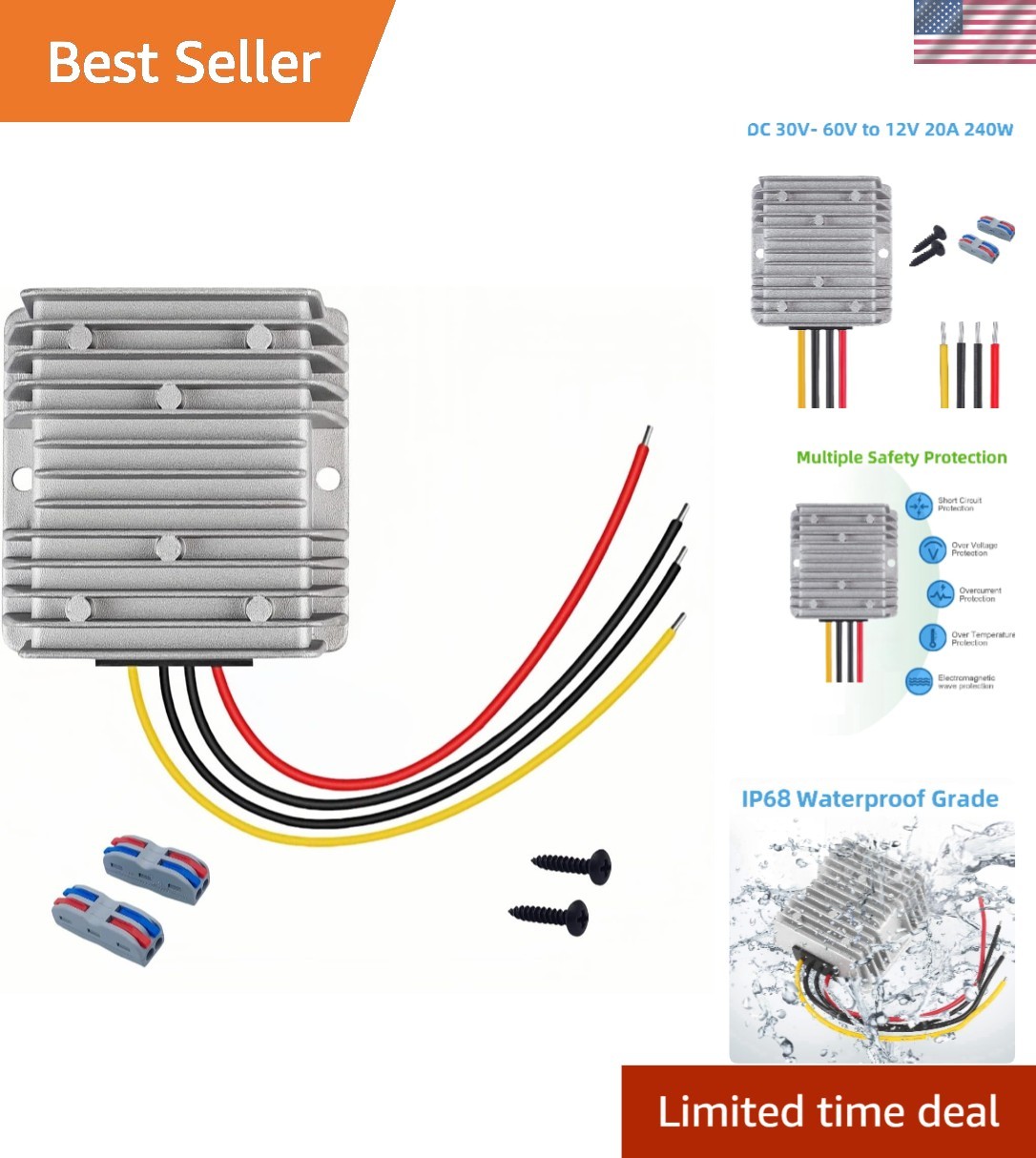 Compact 48V to 12V Converter with  Rating - Ideal for RVs and Golf Carts