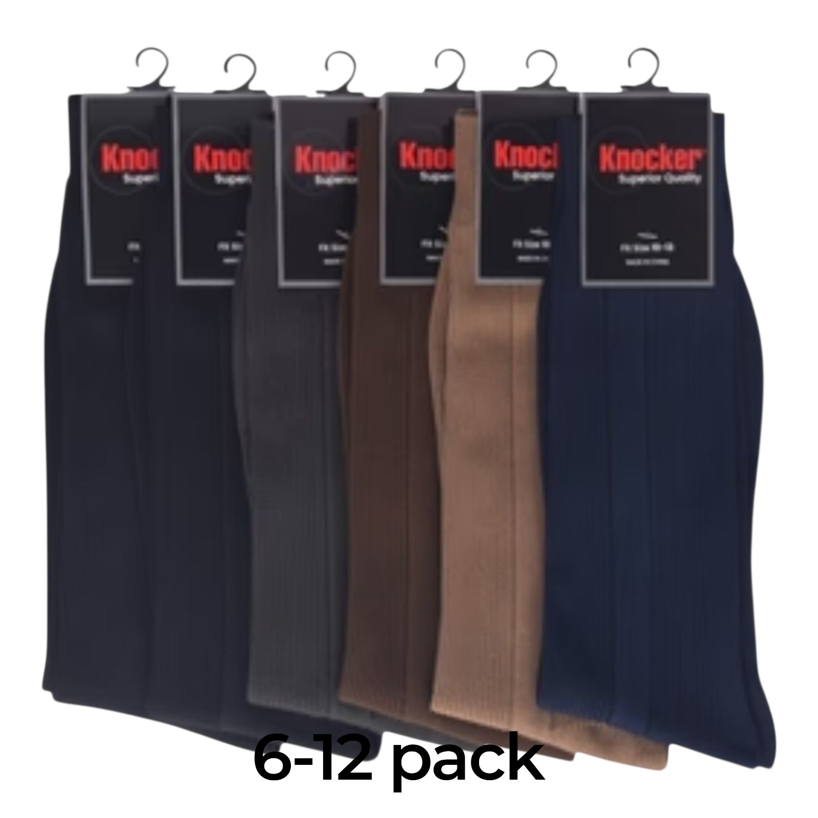 Knocker Mens Dress Socks 6 Or 12 Pair Lot Multi Color Crew Ribbed Size9-11 10-13