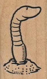 Worm Looking Around 1 1/4 x 2" Mounted Rubber Stamp, Worm Stamp