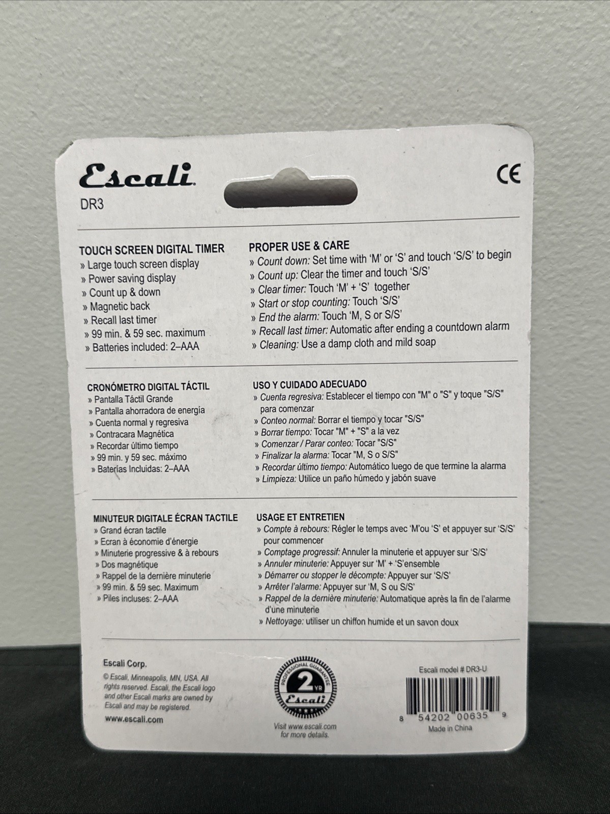 Escali Touch Screen Digital Timer - DR3 - Blue - NEW
