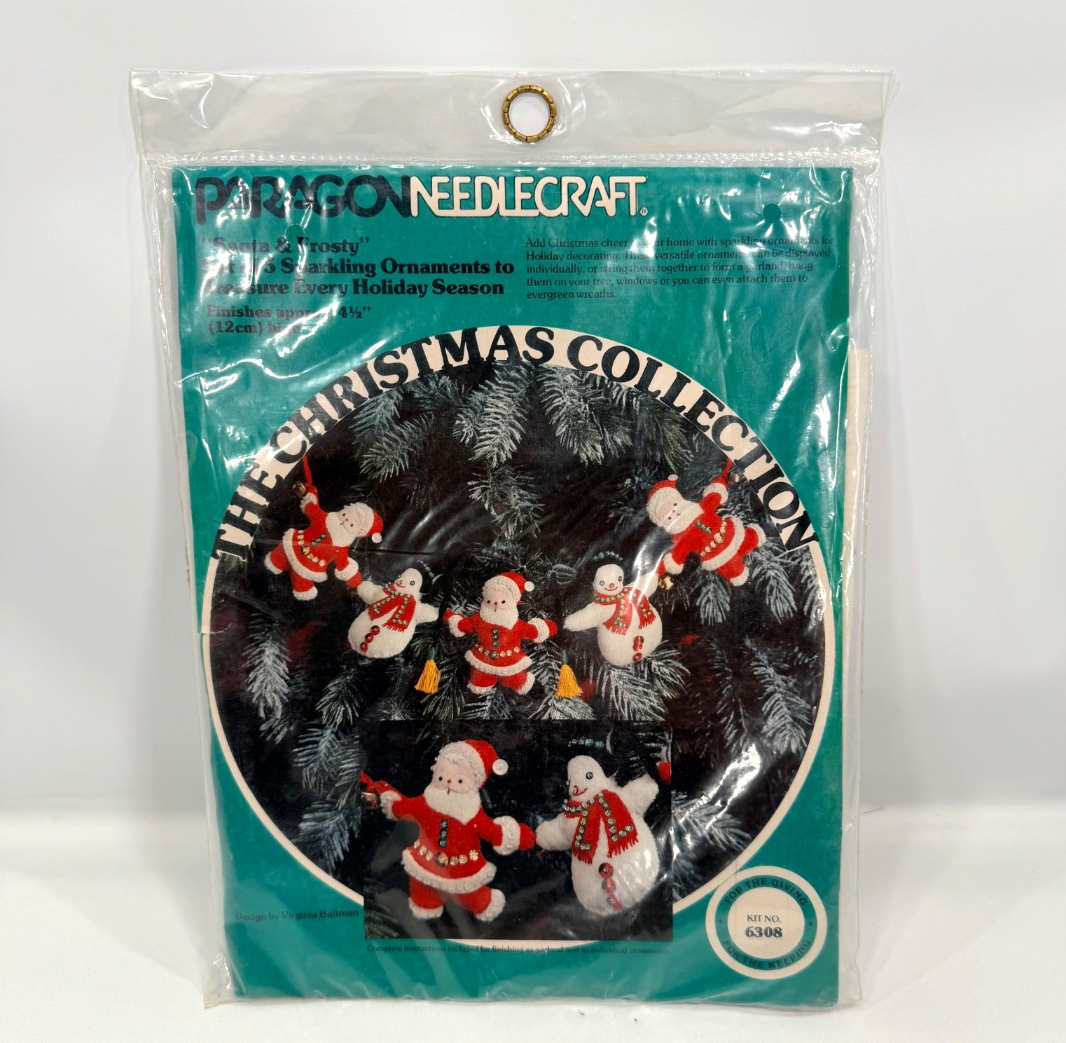VTG Paragon Needlecraft Kit #6308 Santa & Frosty Sparkling Ornaments New Sealed!