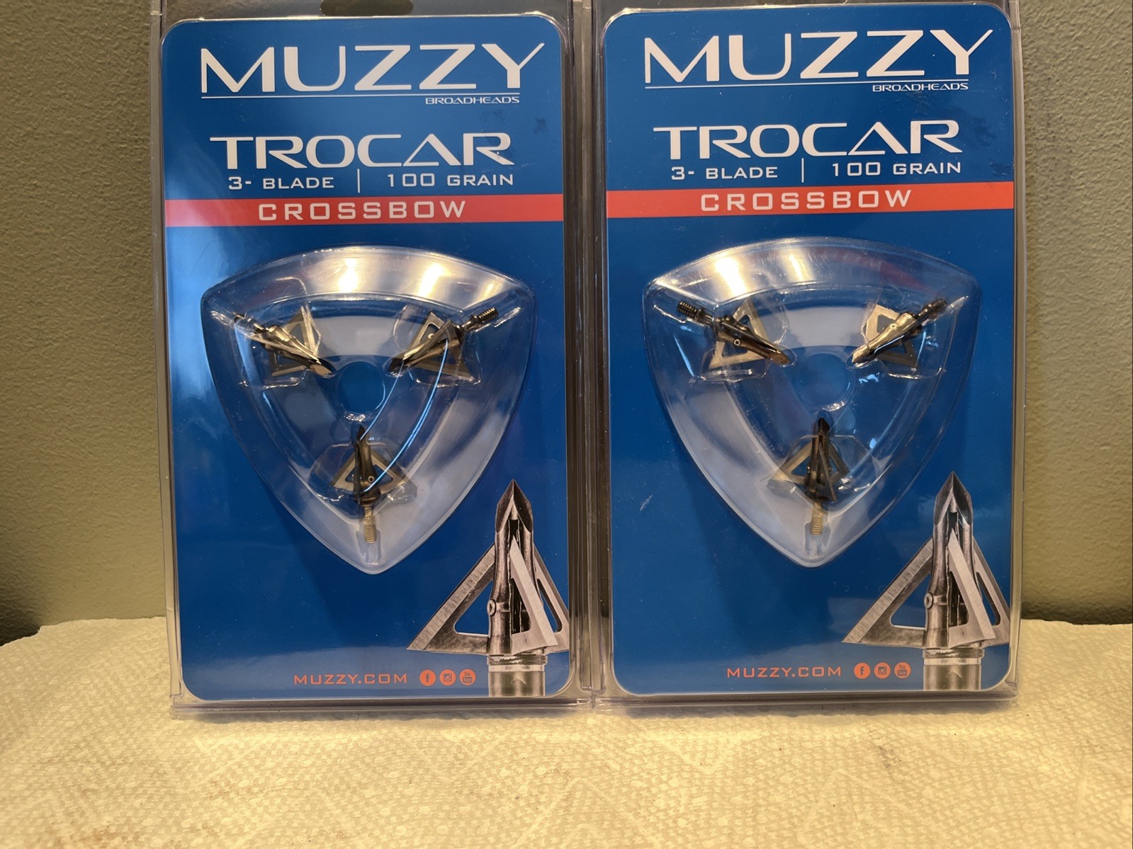 Muzzy Lot of 2 Trocar HBX Hybrid Crossbow 4 blade 100 Gr 3 Broadheads NEW