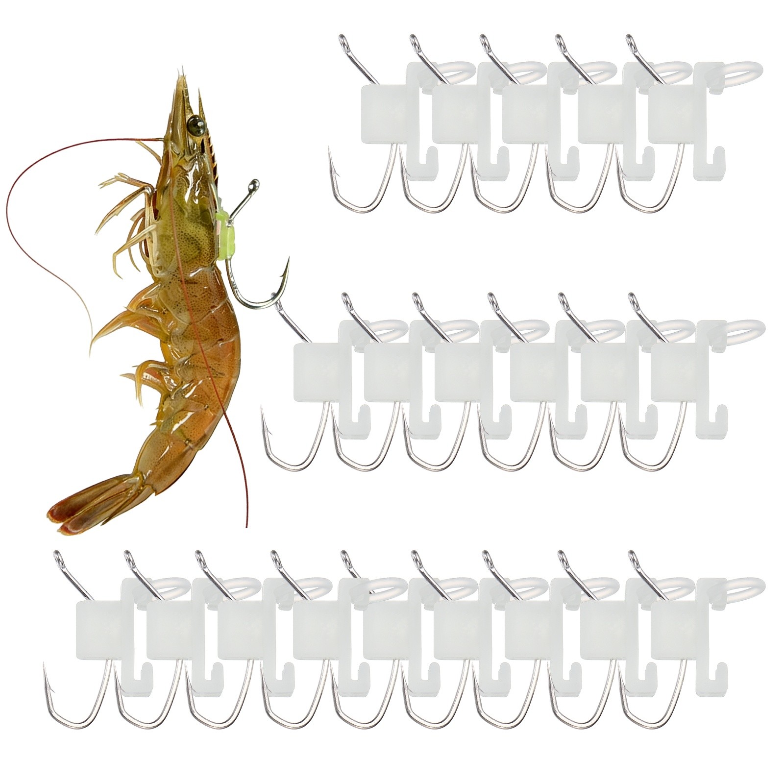 20Pcs 15# Luminous Shrimp Hooks, High Carbon Steel Fishing Hook, Silver