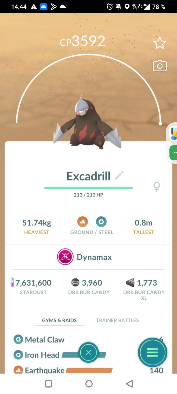 Excadrill Dynamax/Dmax L50 3 moves ✨Pokemon Go✨