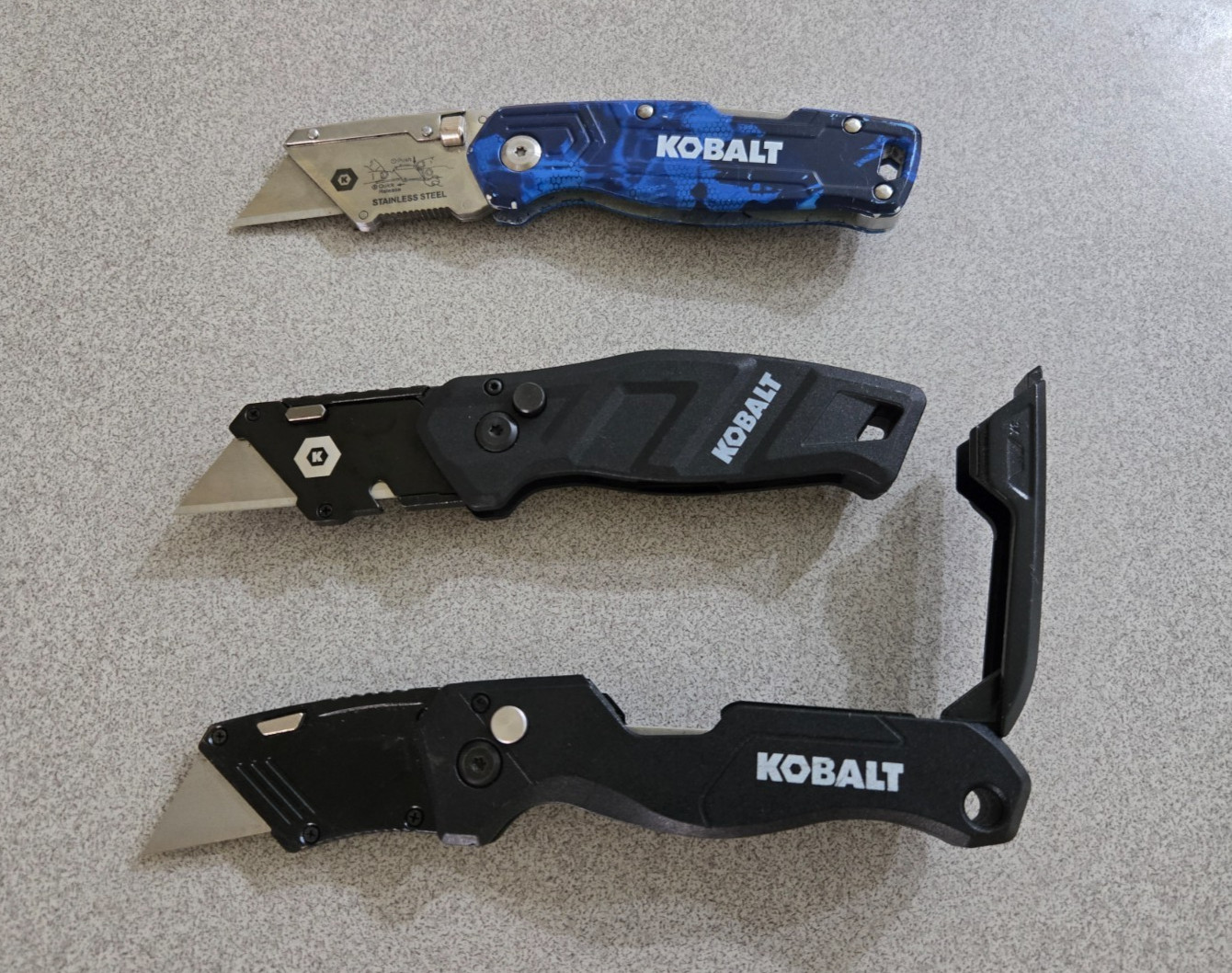 3 Kobalt Folding Utility Knife Box Cutter Lot Used Black Blue Silver