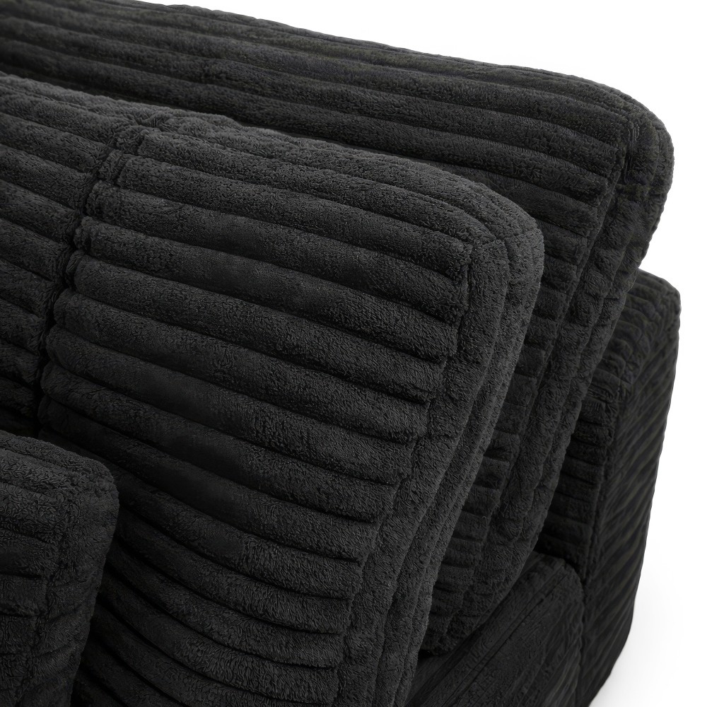 Modular Cloud Sectional Sofa 105" w/ Ottoman, All-Foam, Faux Fur, Black
