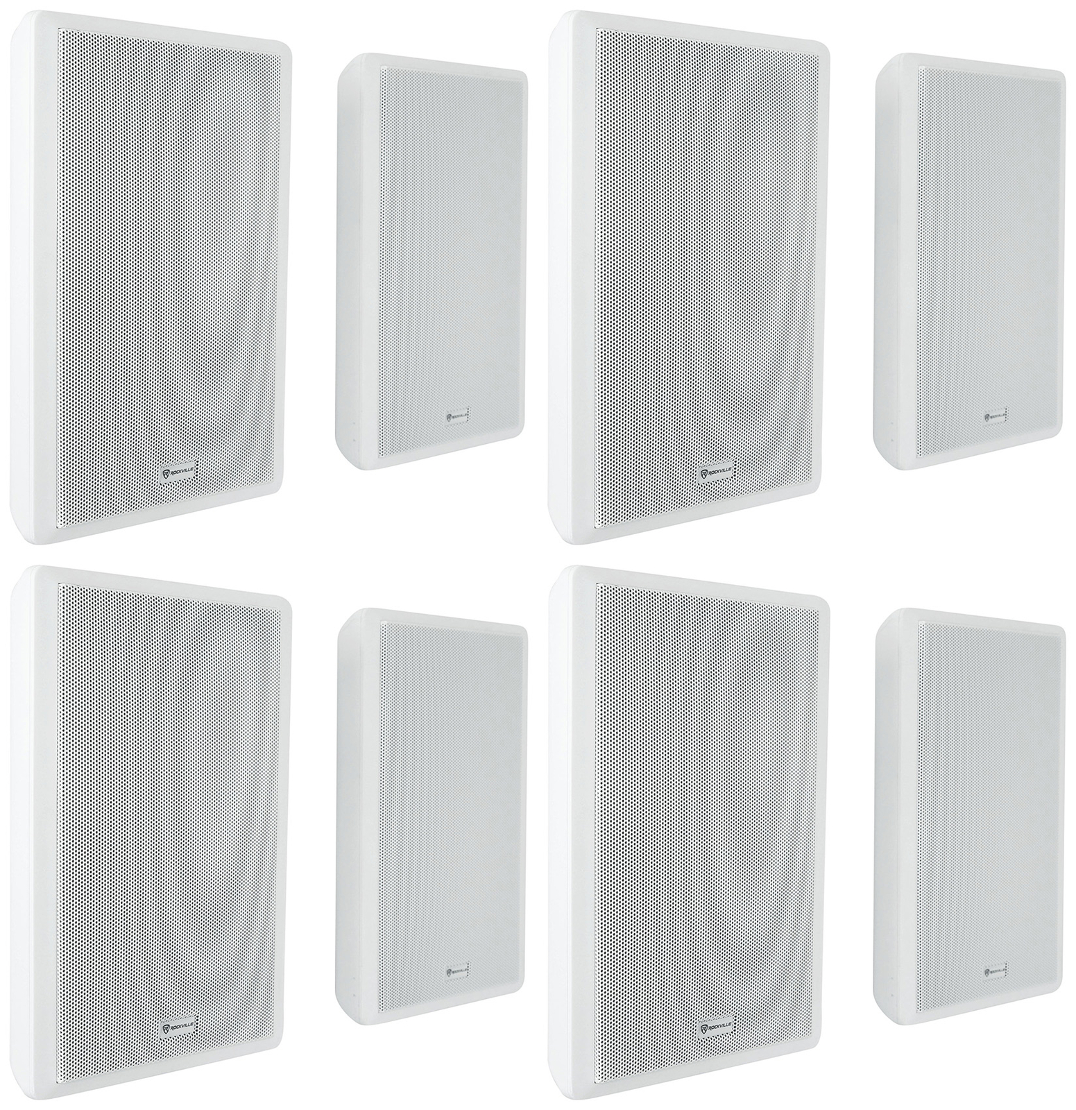 (8) Rockville RockSlim 70W White 5.25" 70v Commercial Restaurant Wall Speakers