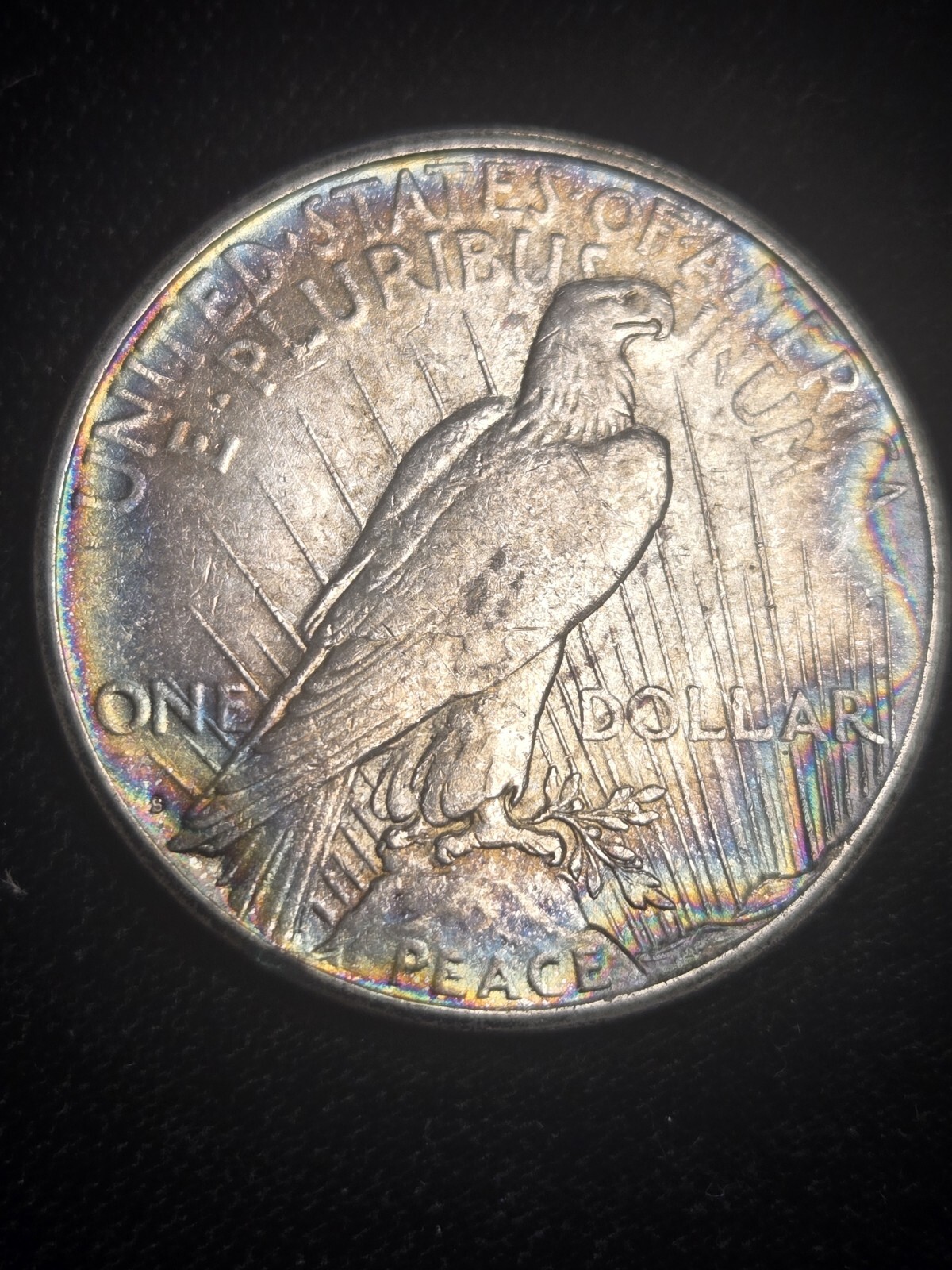 1923-S $1 Peace Dollar Strong Luster - Original Rainbow Toning - Tape Toner ☆112